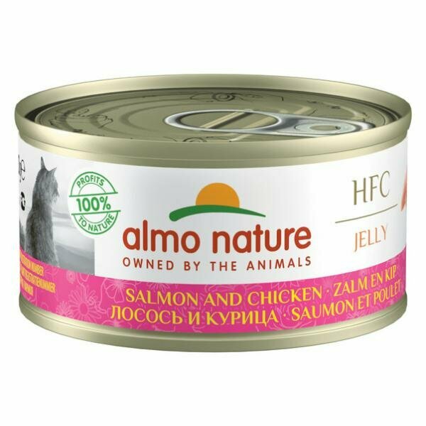 Almo Nature Консервы для кошек с лососем и курицей в желе, HFC Adult Cat Salmon&Chicken 70г 0.07 кг