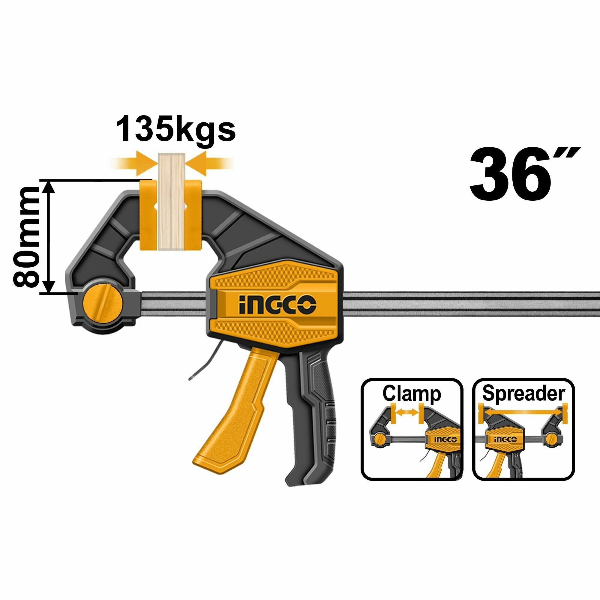 Струбцина быстрозажимная 80х900 мм INGCO HQBC36803 INDUSTRIAL