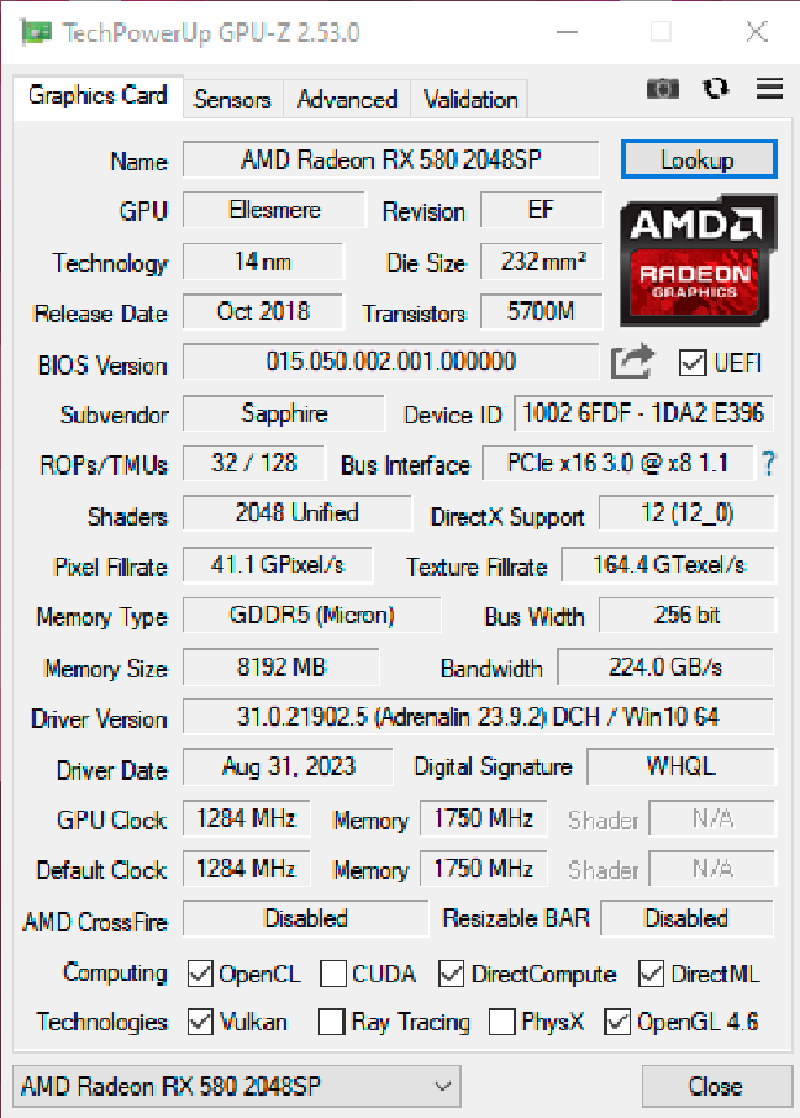 Видеокарта sapphire rx580 8gb