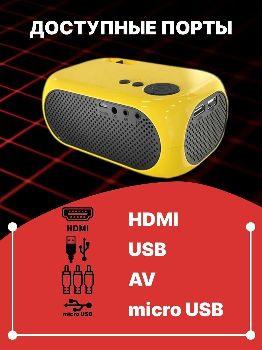 Портативный LED проектор MINI Projector M260404 с пультом с поддержкой 720 1080P HDMI USB (Желтый)