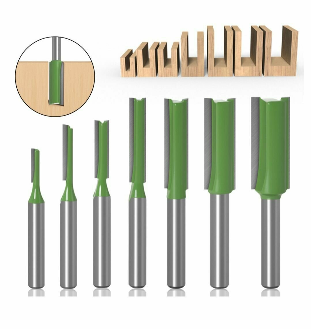 Фреза по Дереву Прямая Пазовая (Набор из 7 шт.)