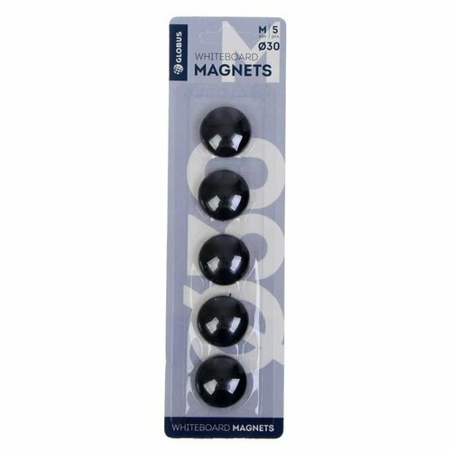 Магниты для досок Globus 30 мм 5 штук чёрные в блистере комплект из 16 шт 1567₽