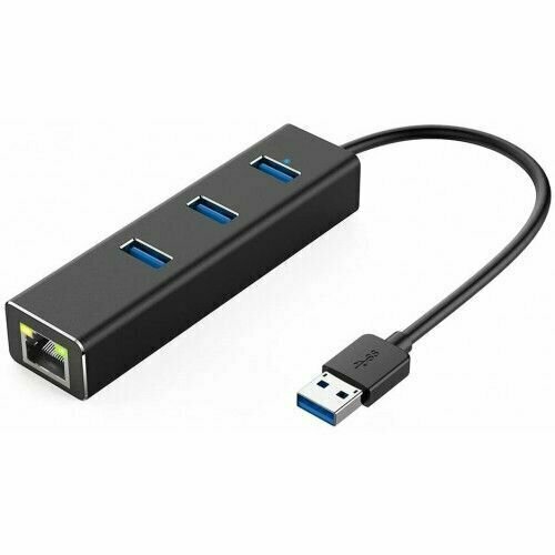 Концентратор USB3.0 Hub 3 port, LAN, адаптер с USB KS-IS сетевая карта ethernet адаптер usb lan с хабом на 3 usb 2 0 порта 100 мбит с