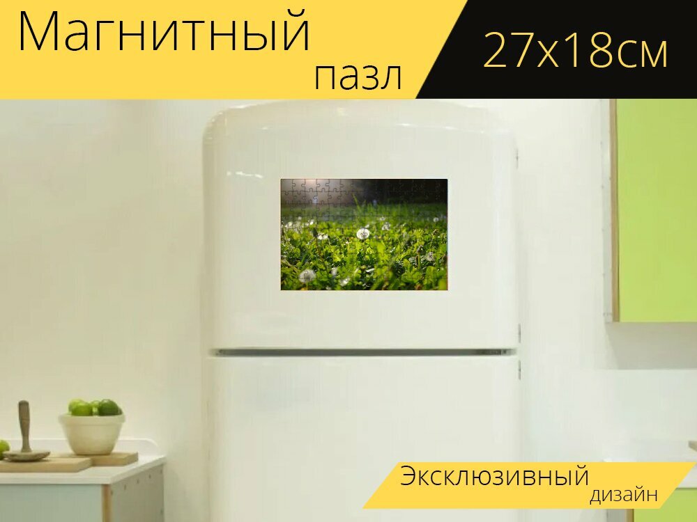 Магнитный пазл "Цветок, макрос, зеленый" на холодильник 27 x 18 см.