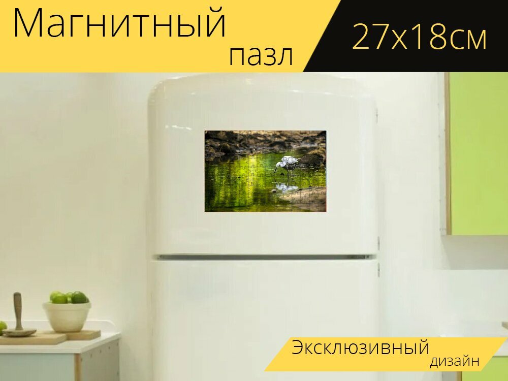 Магнитный пазл "Птица, цапля, дикая природа" на холодильник 27 x 18 см.