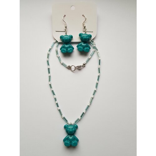 фото Комплект бижутерии: колье, подвеска, серьги, размер колье/цепочки 45 см, бирюзовый андрюшина е.в