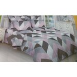 Постельное бельё «эко-бязь» (КПБ) 2х-спальный с европростыней 125 г/кв. м. 100% хлопок, рисунок: геометрия серо-розовый - изображение