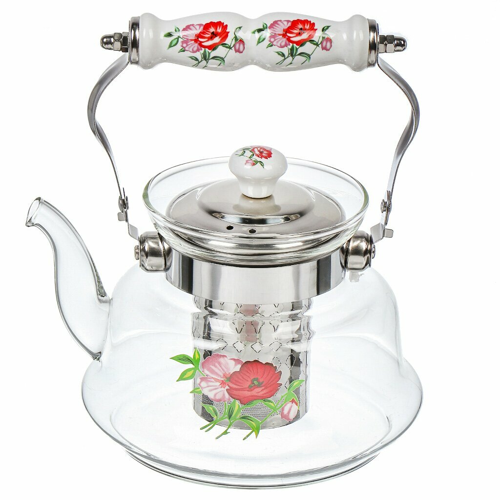 Чайник заварочный стекло 1 л с ситечком Маки Y4-6450