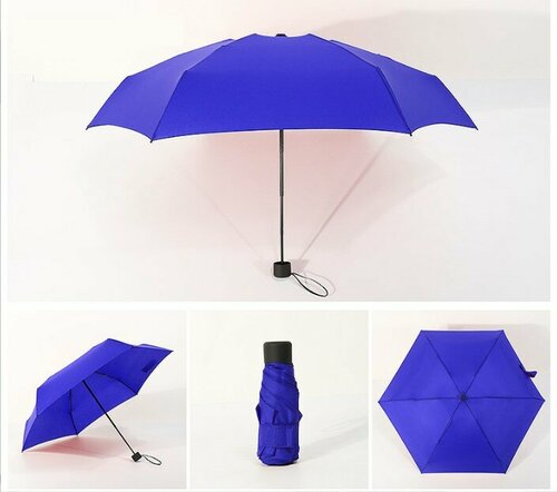 Мини-зонт механика, 3 сложения, купол 93 см., 6 спиц, голубой