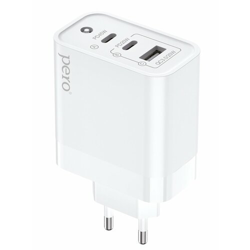 PERO Сетевое зарядное устройство TC17, USB-A QC 3.0 + 2USB-C PD, 65W white (Белый) pero сетевое зарядное устройство tc17 usb a qc 3 0 2usb c pd 65w white белый