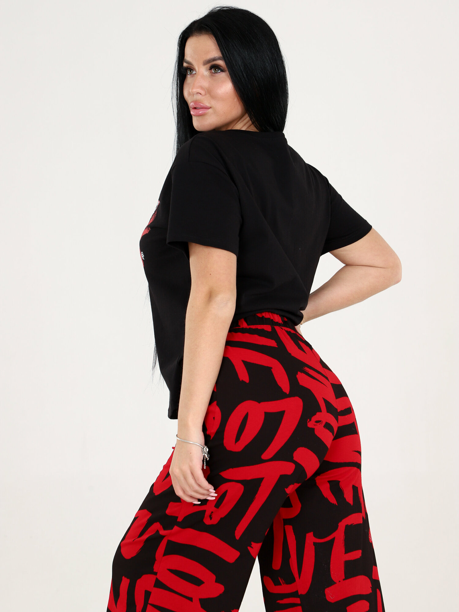 Пижама женская с брюками больших размеров Охара черный IvCapriz 60 - фотография № 7