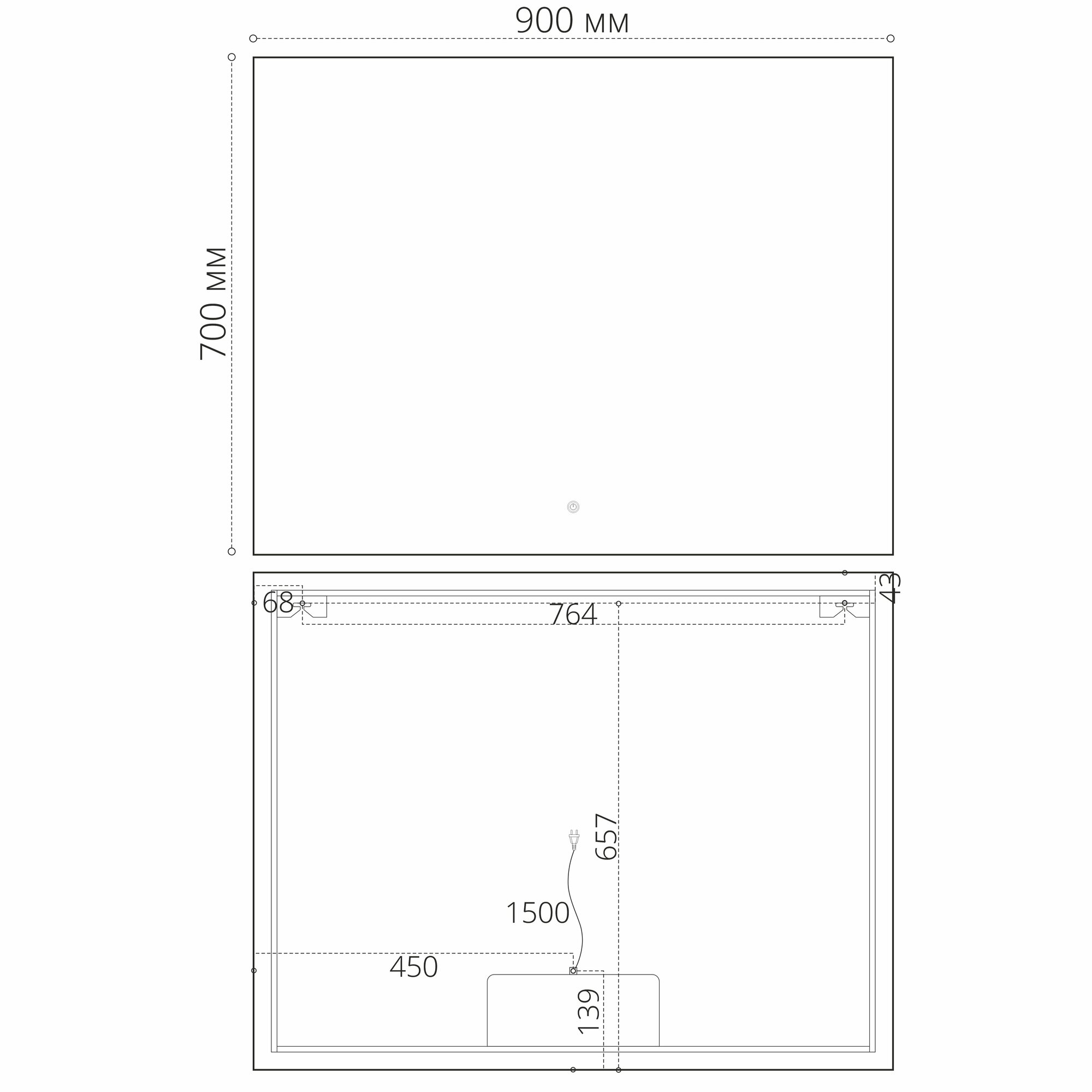 Зеркало в ванную KVVgroup Alone Quadrato 90*70 с ориольной Led-подсветкой подсветкой (настенное для ванной, влагостойкое с сенсорным управлением, интерьерное, прямоугольное, холодная подсветка 6000К)