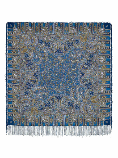 Платок Павловопосадская платочная мануфактура, 125х125 см, синий, коричневый