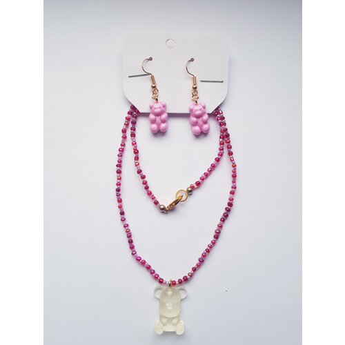 фото Комплект бижутерии: колье, подвеска, серьги, размер колье/цепочки 45 см, бордовый андрюшина е.в