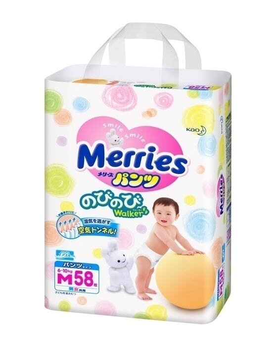 Подгузники-трусики Merries M (6-10 кг), 58 штук