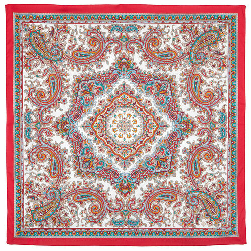 Платок Павловопосадская платочная мануфактура,80х80 см, красный, бежевый
