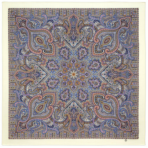 фото Платок павловопосадская платочная мануфактура,125х125 см, синий, розовый