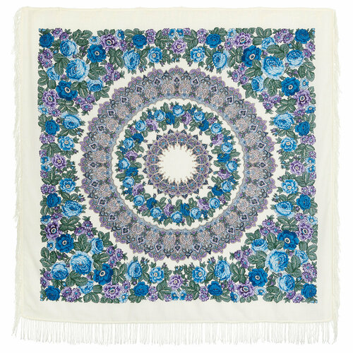 фото Платок павловопосадская платочная мануфактура,146х146 см, фиолетовый, синий