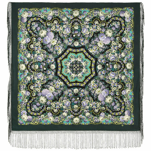 фото Платок павловопосадская платочная мануфактура,148х148 см, фиолетовый, черный