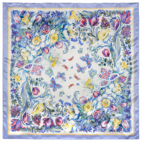 фото Платок павловопосадская платочная мануфактура,89х89 см, белый, синий