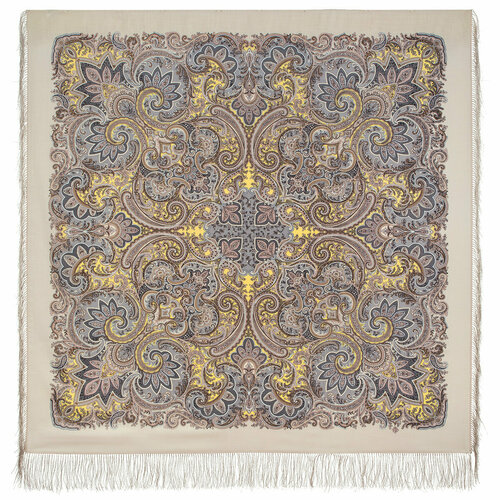 Платок Павловопосадская платочная мануфактура,146х146 см, коричневый, бежевый