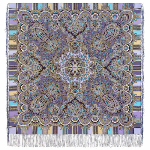 фото Платок павловопосадская платочная мануфактура,125х125 см, серый, фиолетовый