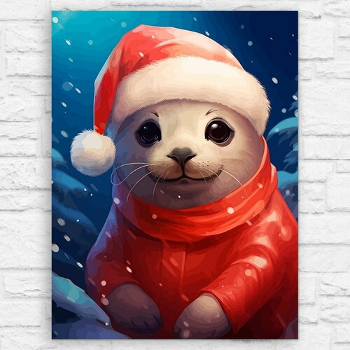 Картина по номерам на холсте детёныш тюленя (Новый год, праздник, Рождество) - 12638 В 30x40
