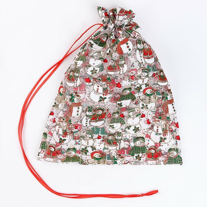 Мешок Страна Карнавалия "Пара снеговиков", подарочный, 45х35 см, органза