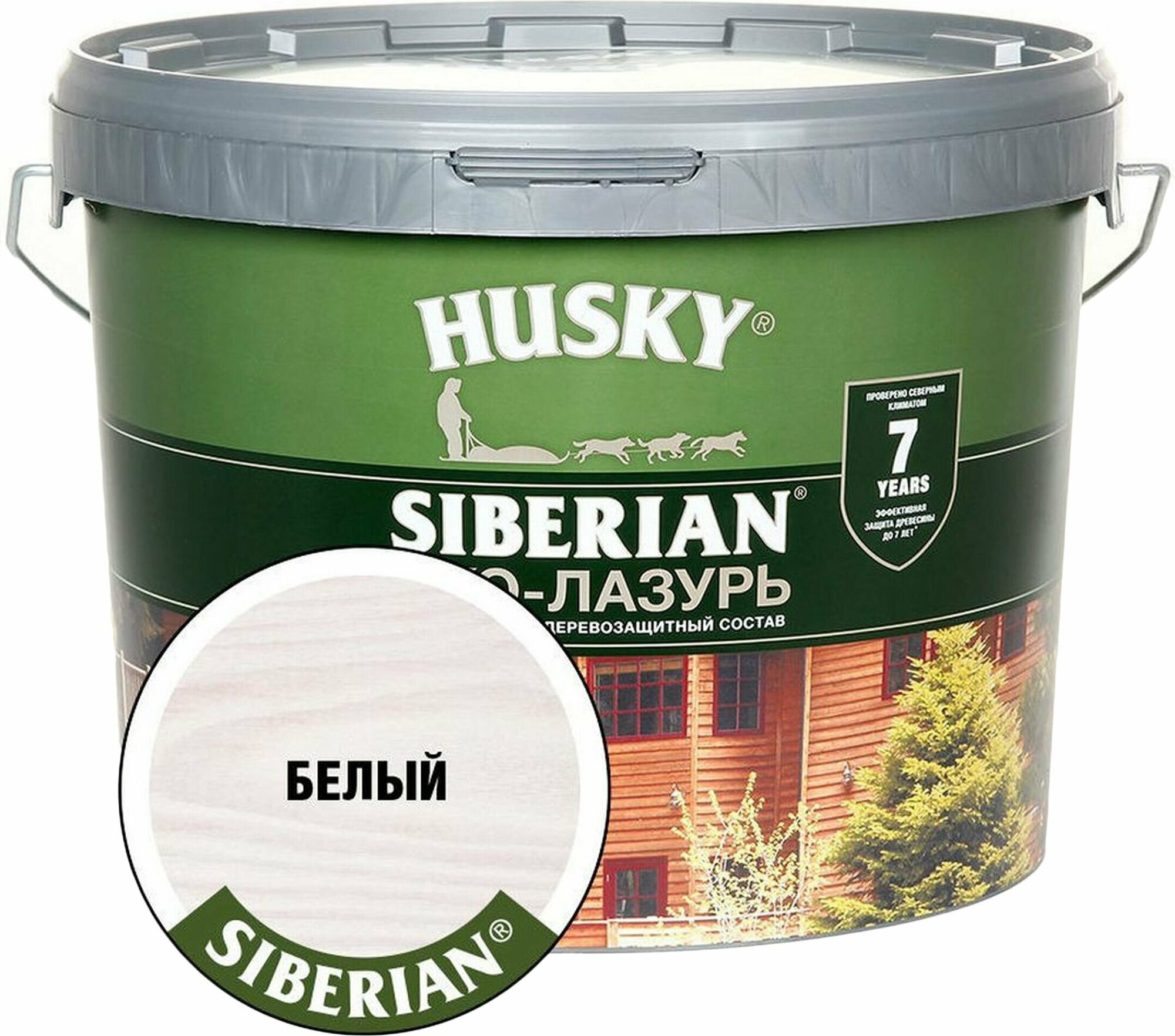 Лазурь HUSKY Siberian 9 л полуматовая белая