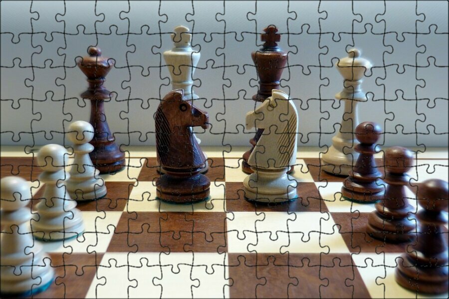 Магнитный пазл "Шахматы, шахматные фигуры, игра в шахматы" на холодильник 27 x 18 см.
