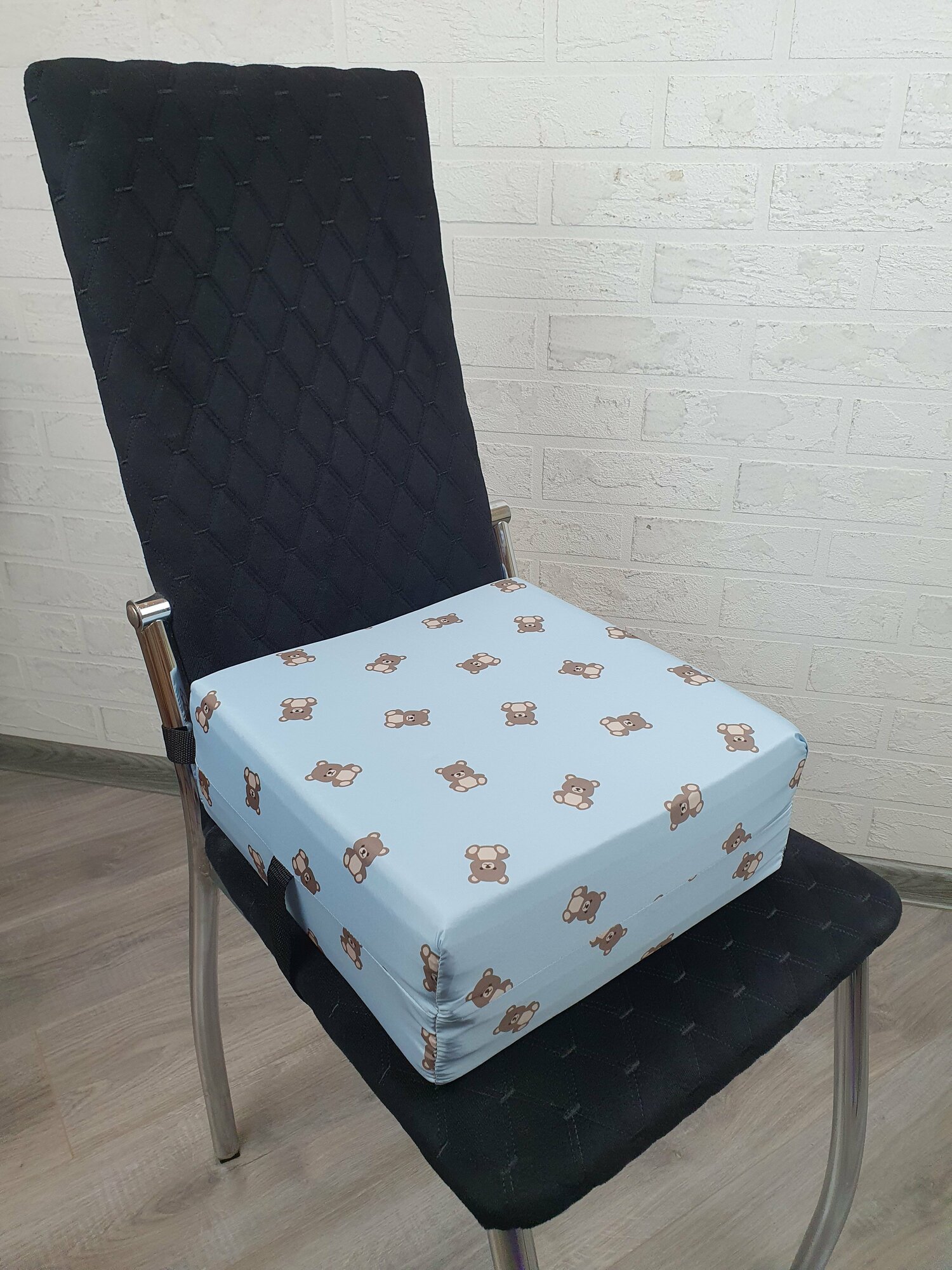 Сиденье бустер на стул, сидушка подушка на стул "Бустер" Мишка плюш голубой