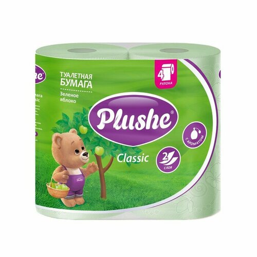 plushe бумага туалетная plushe classic 2 х слойная 4 шт Туалетная бумага Plushe Classic «Зелёное яблоко», 2 слоя, 4 рулона