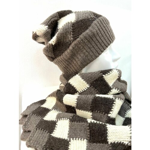 фото Комплект snapp комплект шапка + шарф женский, шерсть, размер onesize, белый, коричневый