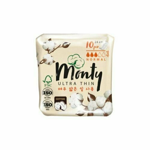 Monty Женские гигиенические прокладки Ultra Thin Normal Plus (240 мм), 10 шт в уп