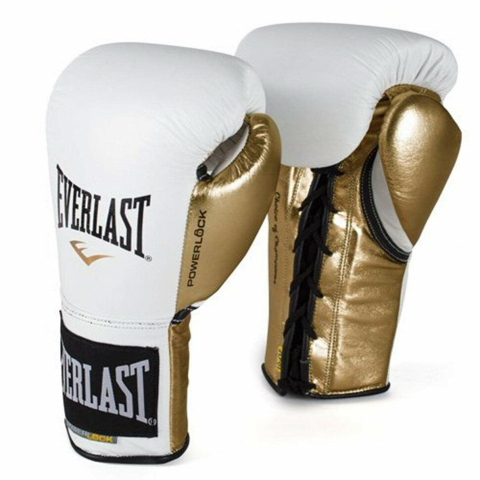 Перчатки боевые Everlast Powerlock 8 oz, белый, золотой