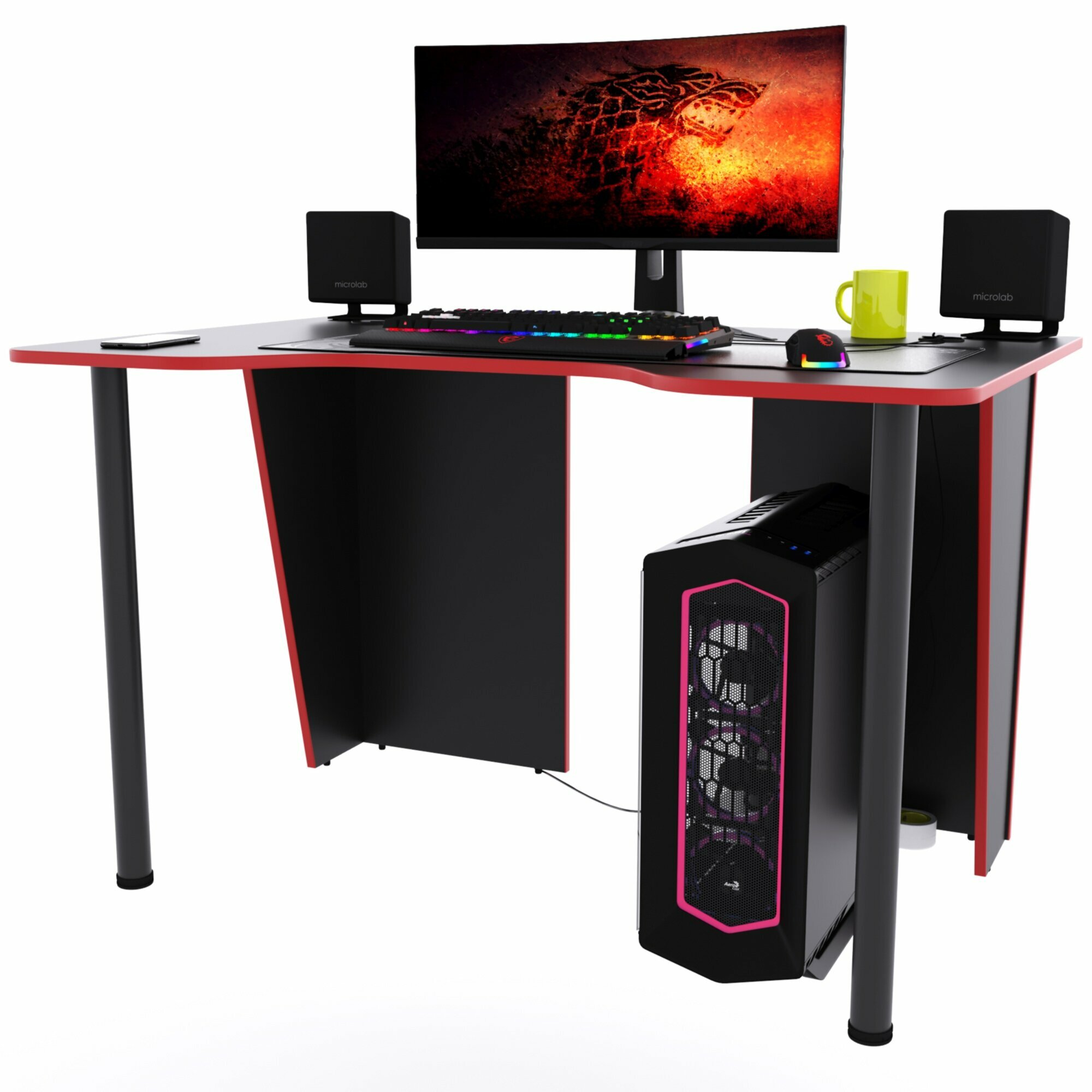 Игровой компьютерный стол "Лакер", 100x80x75 см, чёрный с красной кромкой