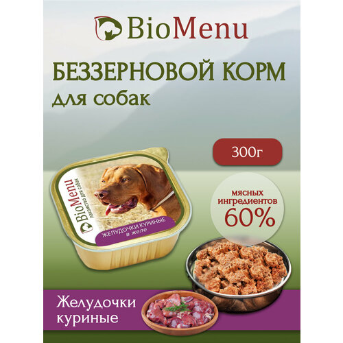 Влажный корм для собак BioMenu MONOPROTEIN Желудочки куриные в желе 300г влажный корм для собак biomenu беззерновой куриные желудочки 10 шт х 300 г