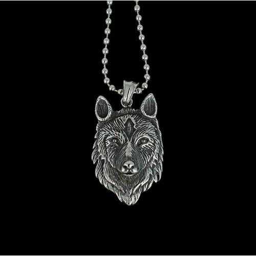 Колье Подвеска-Кулон Волк, длина 60 см, бесцветный, серебряный