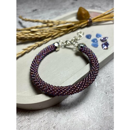 Плетеный браслет Rime, бисер, 1 шт., размер one size, серебристый, фиолетовый
