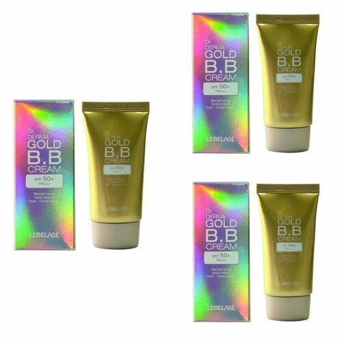 Lebelage BB-крем увлажняющий с золотом Dr. Derma Gold BB Cream Spf 50+ Pa+++, 30 мл, 3 шт