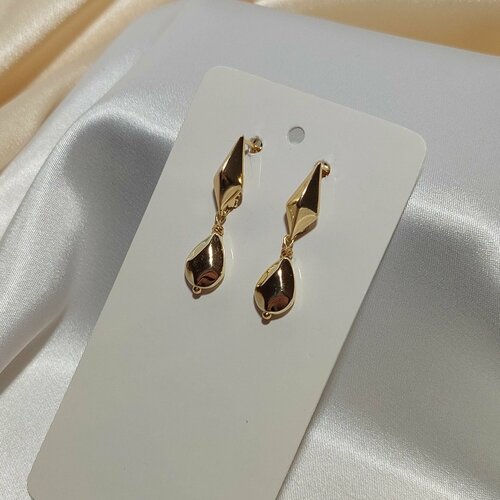 Серьги  Капля, позолота 18к, размер 30 мм, золотой