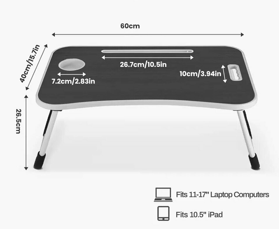 Столик для ноутбука складной черный/ столик для ленивых/ столик для планшета/ столик для завтрака в постель/ подставка для ноутбука складная/ маленький компьютерный столик в кровать,
