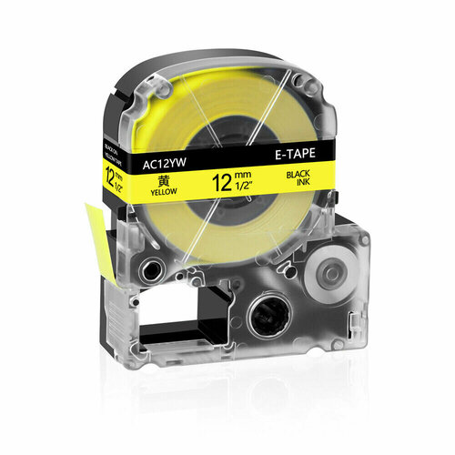 Картридж ленточный для принтеров Epson серии LW. текст на желтой ленте ширина 12 мм AC12YW(LA-4YBP) черный