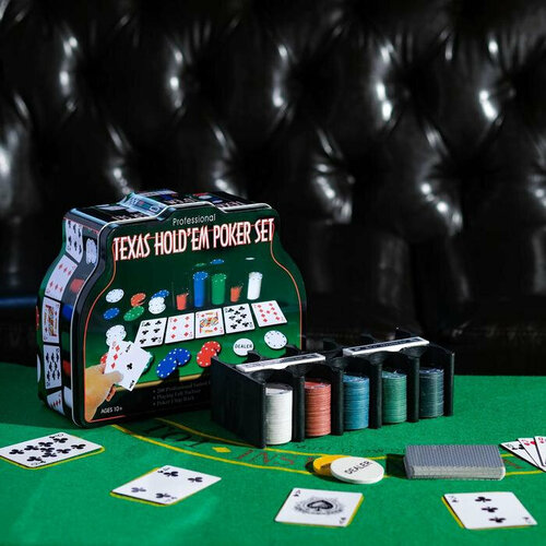 Набор для покера SIMA LAND 2 колоды карт, фишки 200 шт, сукно 60x90 см, микс