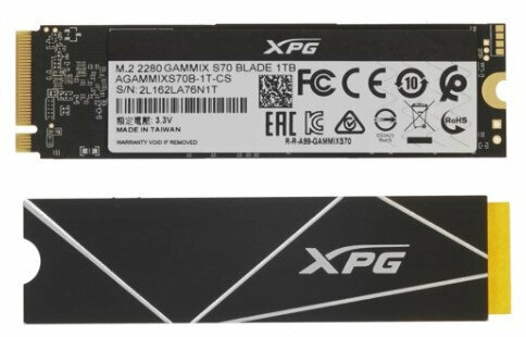SSD диск Adata M.2 2280 XPG GAMMIX S70 BLADE 1.0 Тб PCIe Gen 4.0 x4, NVMe 3D TLC радиатор (AGAMMIXS70B-1T-CS)