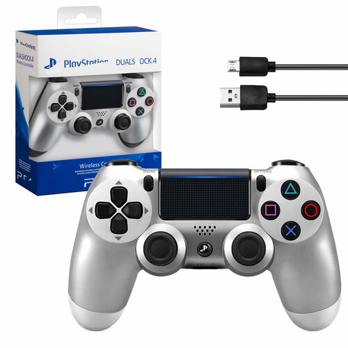 беспроводной джойстик геймпад для ps4 синий bluetooth Беспроводной джойстик (геймпад) для PS4, Серебро / Bluetooth