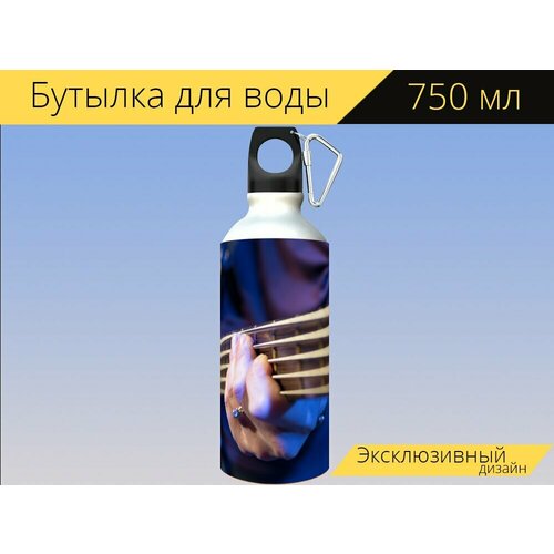 фото Бутылка фляга для воды "бас гитара, струны, рука" 750 мл. с карабином и принтом lotsprints