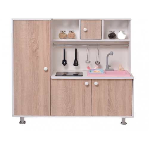Детская кухня SITSTEP с пеналом и водой интерактивная плита со звуком и светом фасады дуб сонома