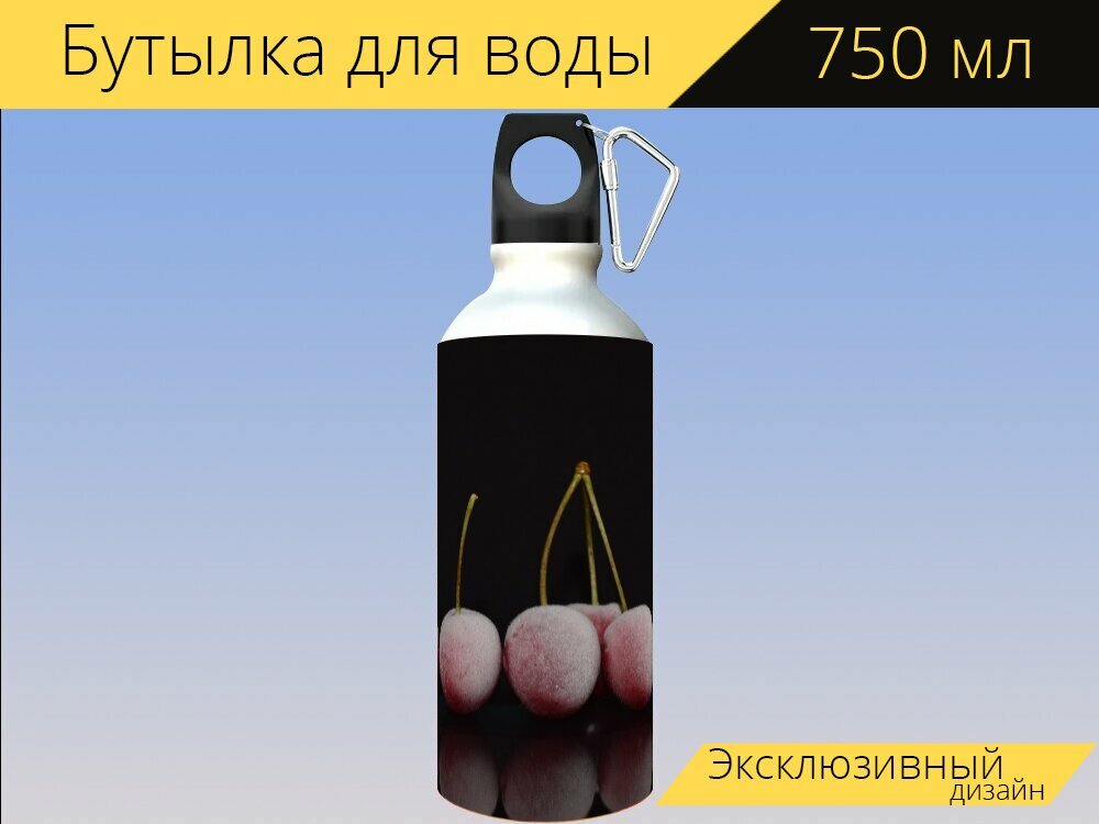 Бутылка фляга для воды "Вишня, замороженный, холодный" 750 мл. с карабином и принтом