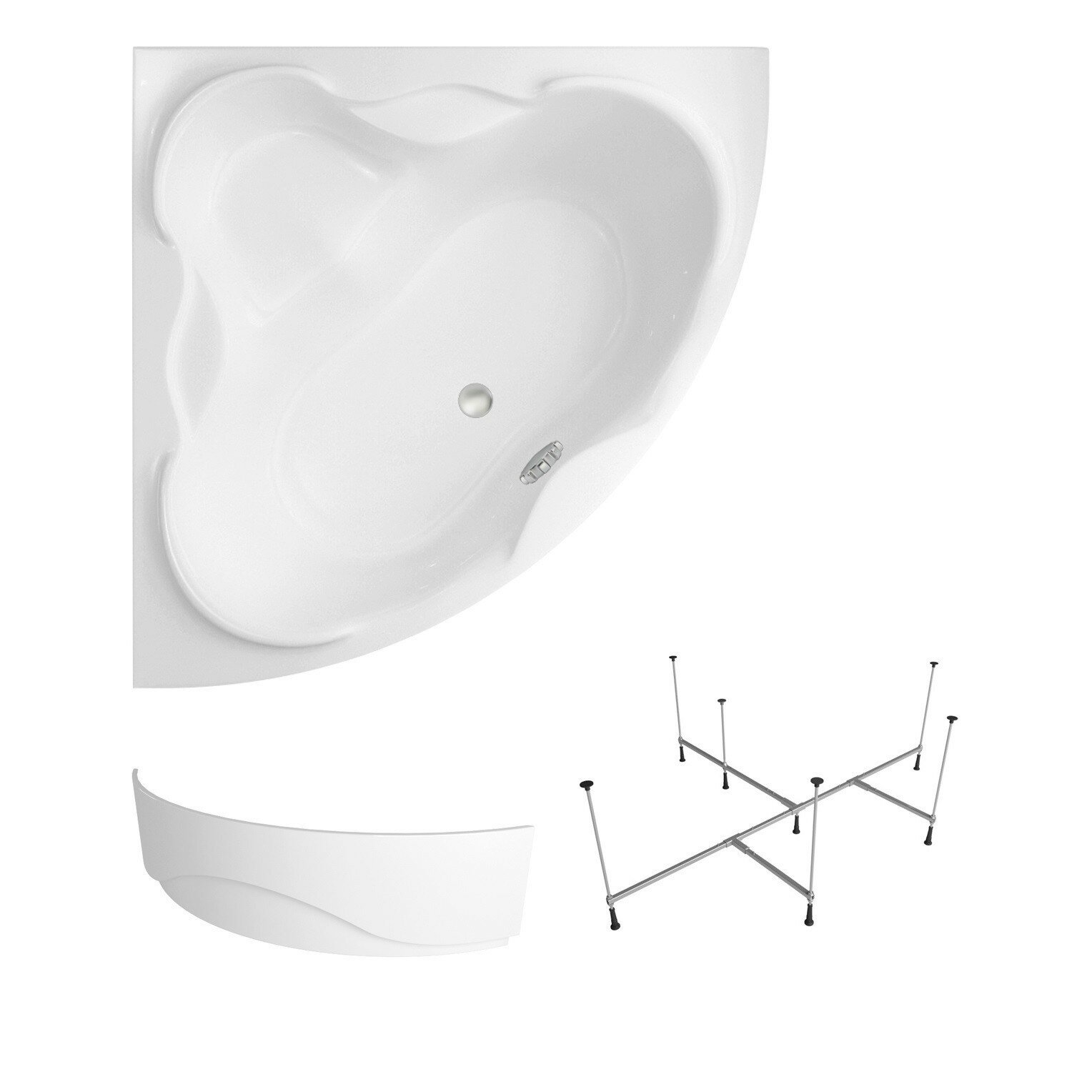 Акриловая ванна 150х150 см Lavinia Boho Elegant набор 3 в 1 S2-37050150: угловая ванна, металлический каркас, лицевой экран